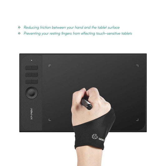 UGEE Free Size Two-Finger Drawing Glove Anti-fouling Black Suitable for Right & Left Hand for Artist Tablet Drawing