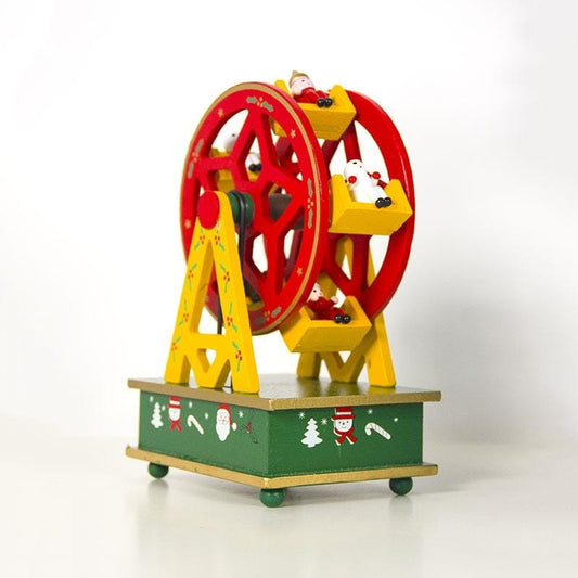 2 PCS Christmas Wood Painted Ferris Wheel Music Box Ornaments Children Gift (Red)