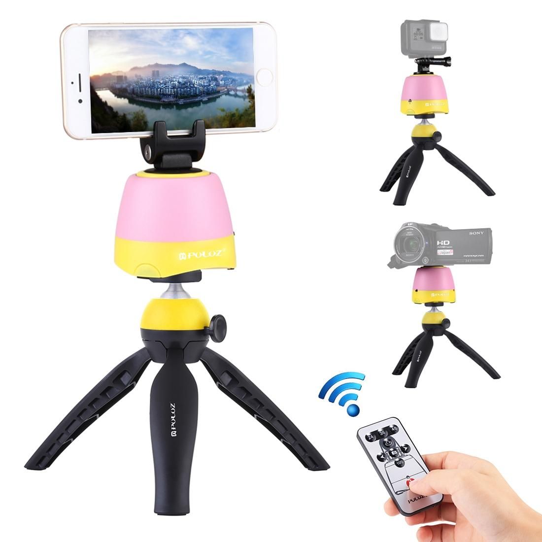 PULUZ Electronic 360 Degree Rotation Panoramic Head + Tripod Mount + GoPro Clamp + Phone Clamp with Remote Controller for Smartphones, GoPro, DSLR Cameras (Yellow)