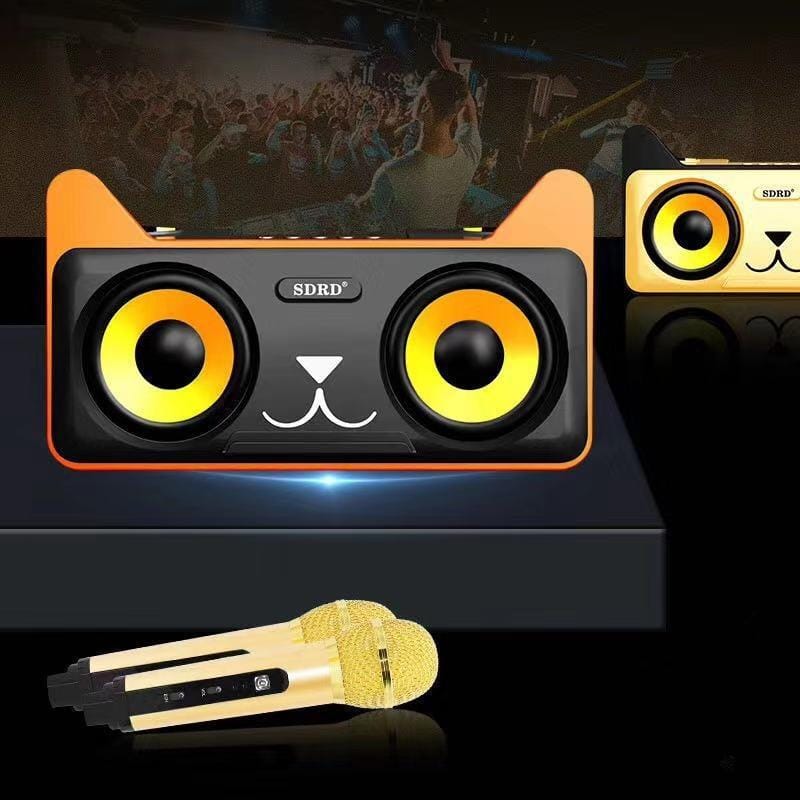 SDRD SD-305 2 in 1 Family KTV Portable Wireless Live Dual Microphone + Bluetooth Speaker (Gold)