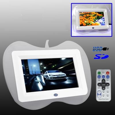 7 inch Apple Shaped 4 Blue LED Lights Digital Picture Frame with Remote Control (White)
