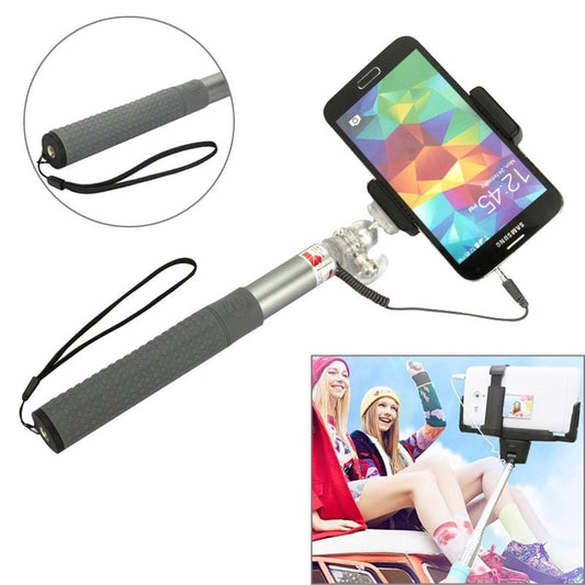 Anti-skid Aluminium Alloy 3.5mm Audio Cable Take Pole Self-timer Controller for iPhone 6 & 6S & 5 / Galaxy S3 / S4 / S5 / NOTE, Max Length: 85cm (Grey)