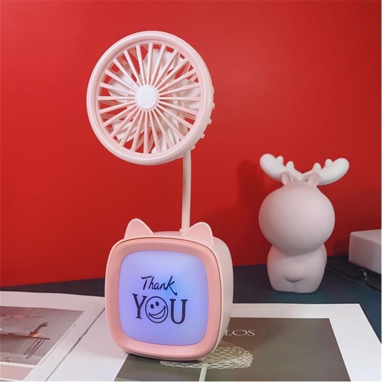 USB Rechargeable Atmosphere Light Electric Fan Mini Portable Desktop Office Desk Fan, Style:Bear (Random Color)