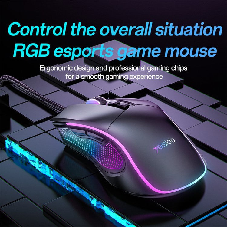 YESIDO KB20 USB Wired Gaming Mouse 7200DPI RGB Light Computer Laptop Mice