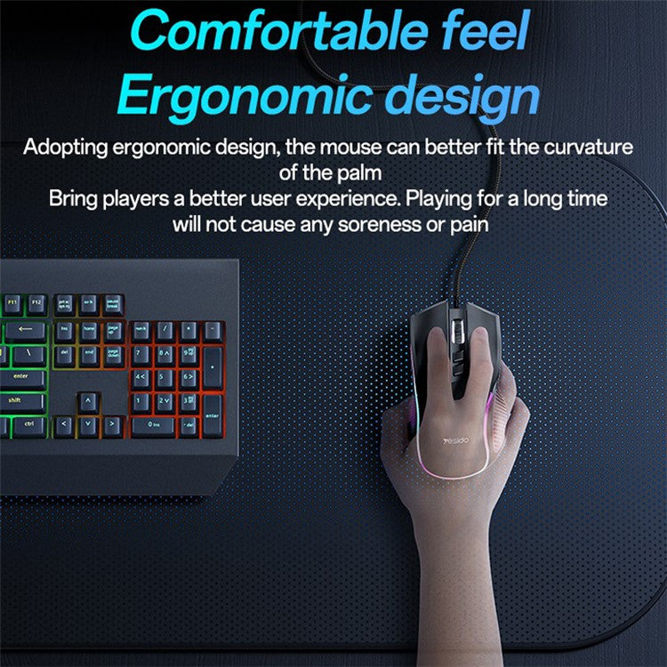 YESIDO KB20 USB Wired Gaming Mouse 7200DPI RGB Light Computer Laptop Mice