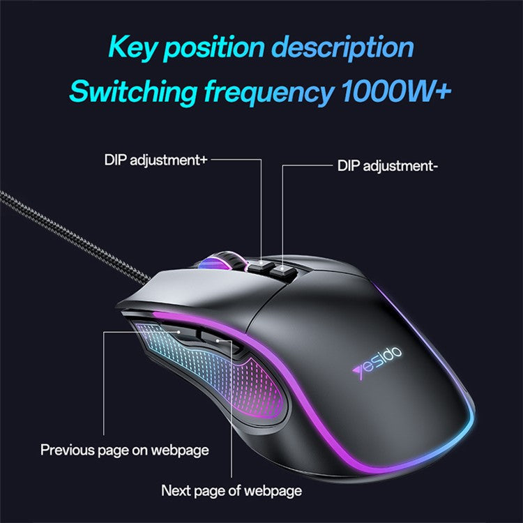 YESIDO KB20 USB Wired Gaming Mouse 7200DPI RGB Light Computer Laptop Mice
