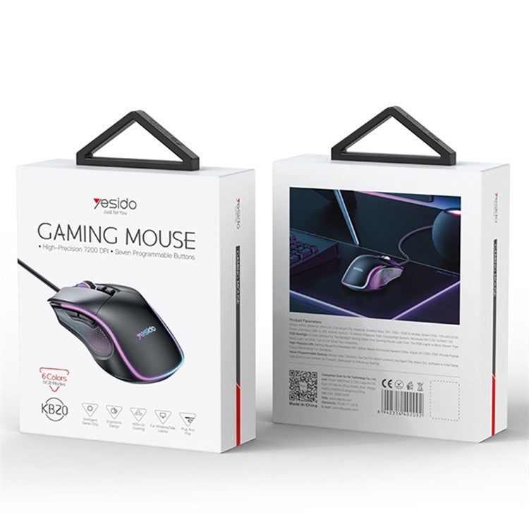 YESIDO KB20 USB Wired Gaming Mouse 7200DPI RGB Light Computer Laptop Mice