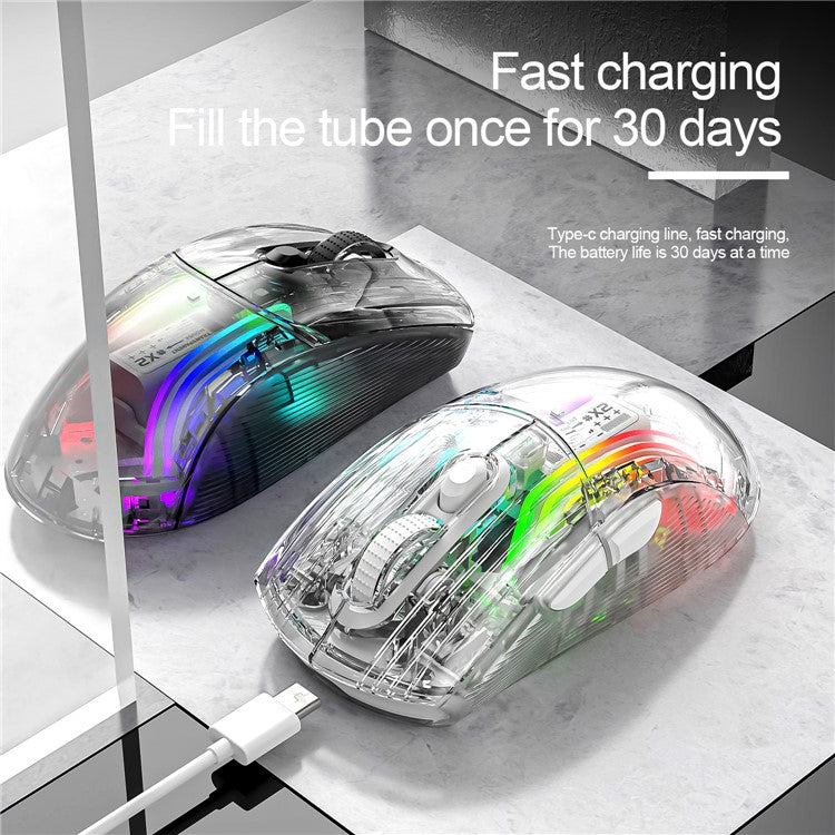 ATTACK SHARK X2 Transparent Bluetooth Mouse RGB Light Three Modes 5DPI Wireless Mouse - Black