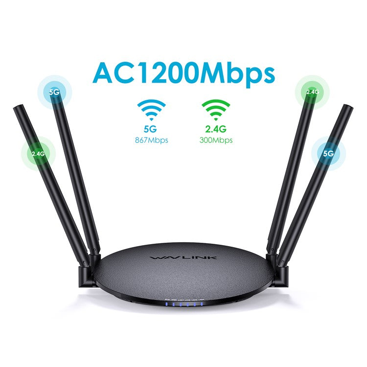 WAVLINK WN530G3 WiFi Router AC1200 Dual Band Wireless Repeater with 4x 5dBi Foldable Antenna - UK Plug