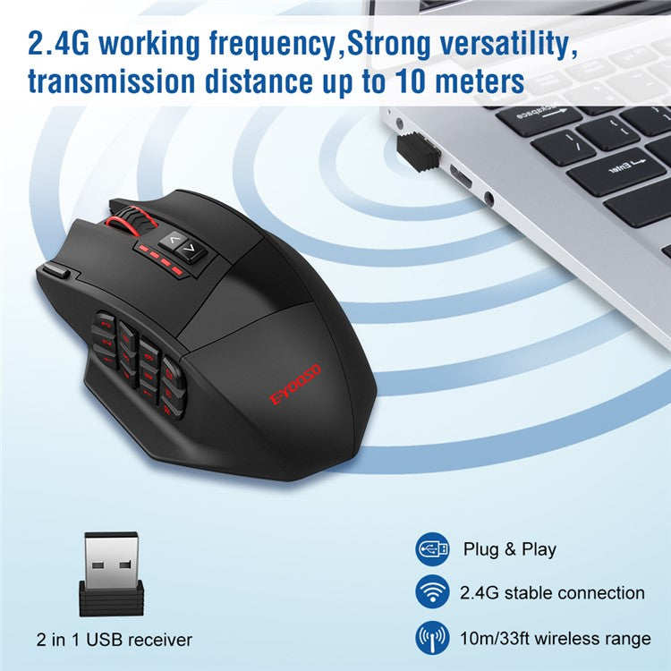 E-YOOSO X33 2.4G Wireless + USB-C Wired Computer Gaming Mouse with 12 Side Buttons
