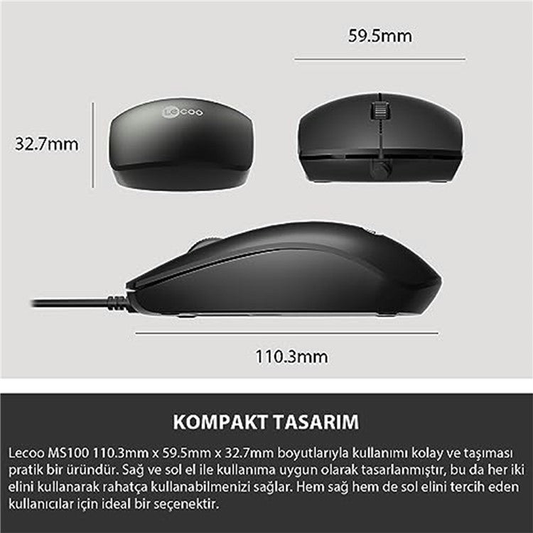 LENOVO LECOO MS100 USB Wired Mouse Ergonomics Desktop Computer Laptop Mice