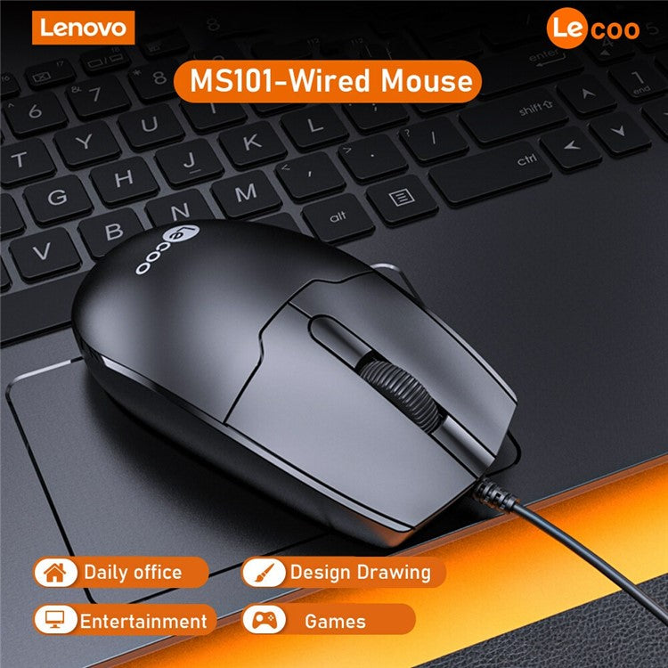 LENOVO LECOO MS101 USB Wired Optical Mouse Ergonomics Desktop Computer Laptop Mice