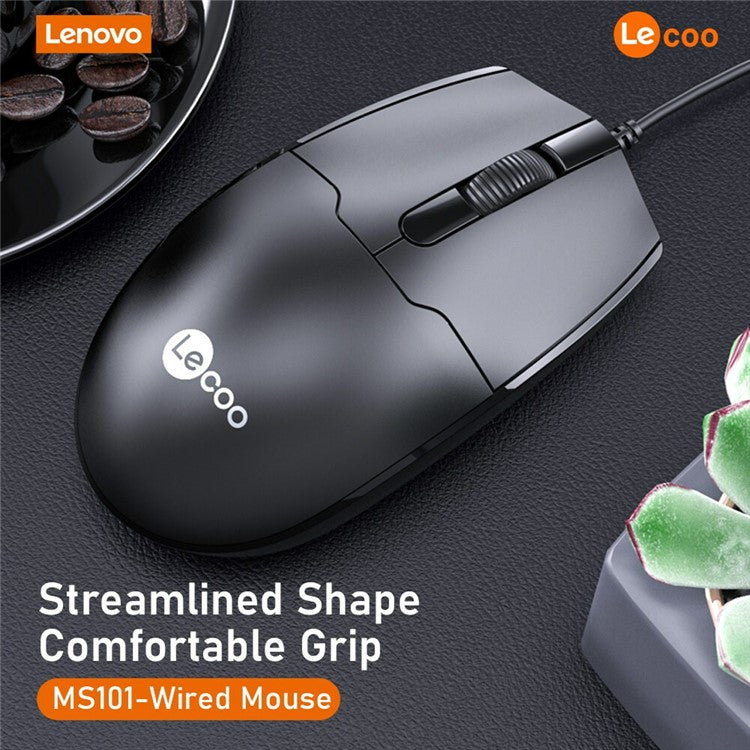 LENOVO LECOO MS101 USB Wired Optical Mouse Ergonomics Desktop Computer Laptop Mice