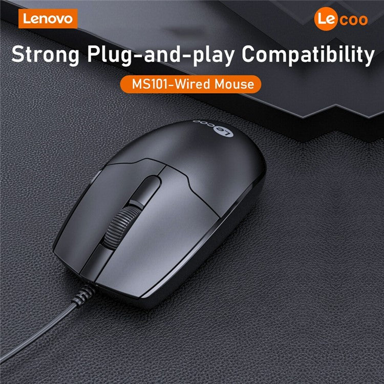 LENOVO LECOO MS101 USB Wired Optical Mouse Ergonomics Desktop Computer Laptop Mice