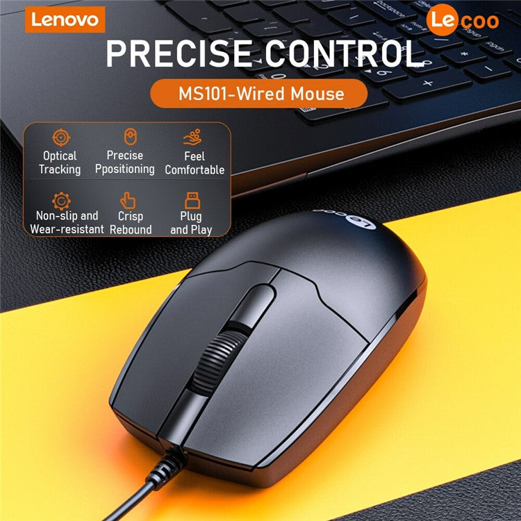 LENOVO LECOO MS101 USB Wired Optical Mouse Ergonomics Desktop Computer Laptop Mice