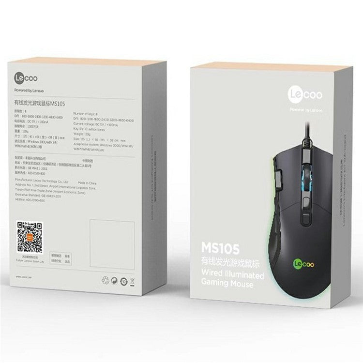 LENOVO LECOO MS105 RGB Light USB Wired Gaming Mouse Desktop Computer Laptop Mice