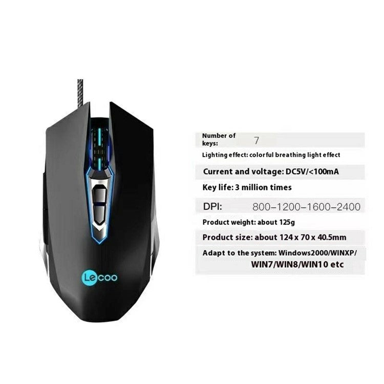LENOVO LECOO MS107 Colorful Light USB Wired Gaming Mouse Computer Laptop Mice