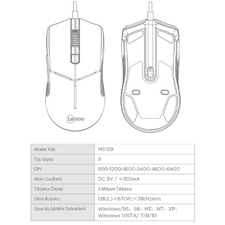 LENOVO LECOO MS109 RGB Light USB Wired Mouse Desktop Computer Laptop Gaming Mice