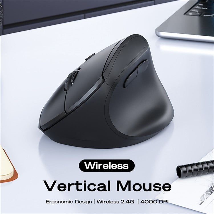 MBLUE M206PRO 2.4G Wireless Mouse 5 DPI Adjustable 6 Buttons Ergonomic Vertical Mouse - Black