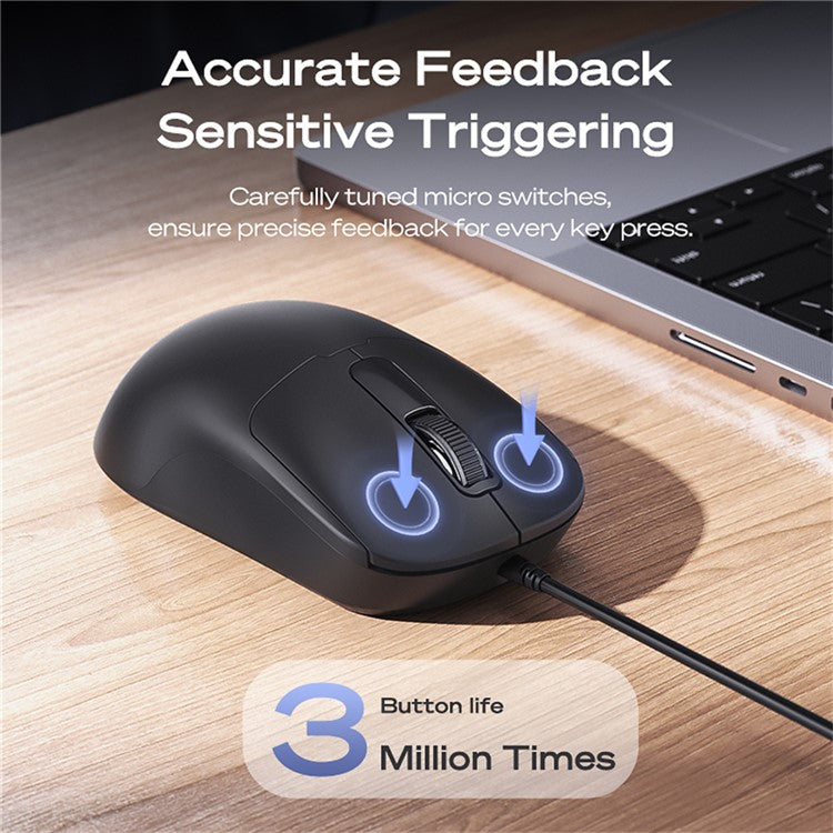 MBLUE M204 Ergonomic USB Wired Mouse 1200 DPI 3 Buttons Mouse for Laptop and PC - Black