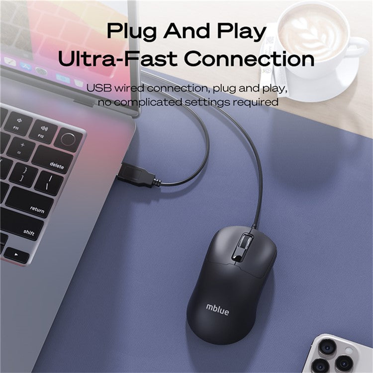 MBLUE M204 Ergonomic USB Wired Mouse 1200 DPI 3 Buttons Mouse for Laptop and PC - Black