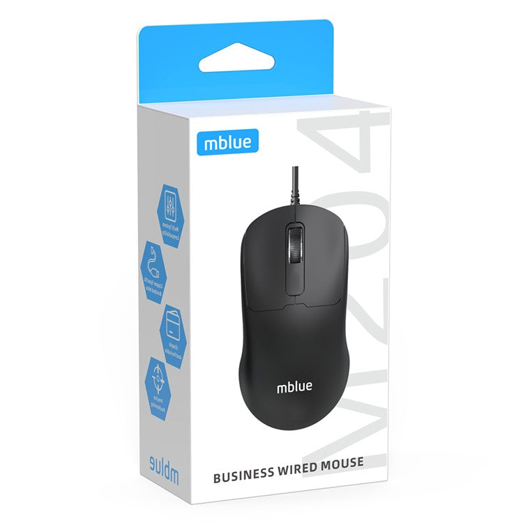MBLUE M204 Ergonomic USB Wired Mouse 1200 DPI 3 Buttons Mouse for Laptop and PC - Black