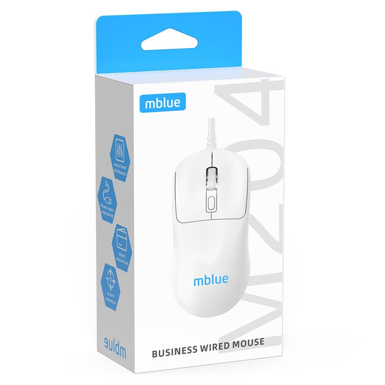 MBLUE M204 Ergonomic USB Wired Mouse 1200 DPI 3 Buttons Mouse for Laptop and PC - White