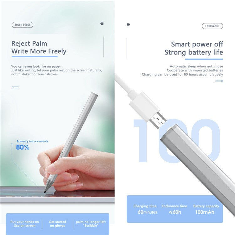 WR18 Micro USB Charging Port Laptop Stylus Pen Tilt Sensitivity 4096 Pressure Level Palm Rejection Capacitive Pen