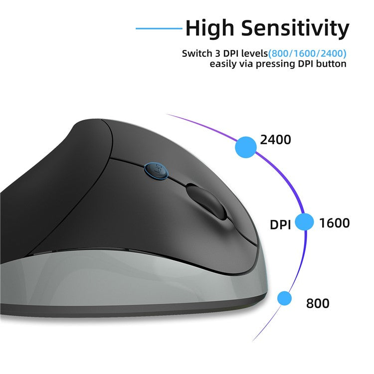 X10 Battery Powered Ergonomic Vertical Mouse 2.4G Wireless Right / Left Computer Mice 6D Optical Gaming Mouse - Grey
