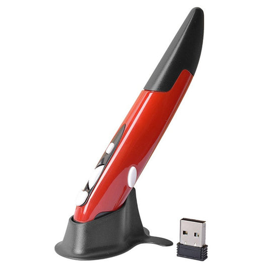 2.4G Wireless Mouse Creative Vertical Pen Mouse 1600 DPI Optical Ergonomic Mice for PC Laptop Notebook (No Battery) - Red