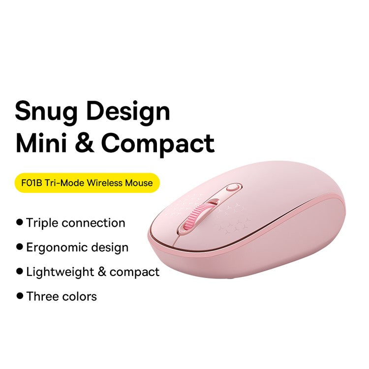 BASEUS FO1B Tri-Mode Wireless Mouse 800 / 1000 / 1600 DPI 2.4G / Bluetooth Mouse with Silent Button - Pink
