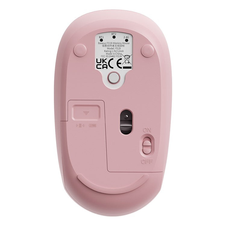 BASEUS FO1B Tri-Mode Wireless Mouse 800 / 1000 / 1600 DPI 2.4G / Bluetooth Mouse with Silent Button - Pink