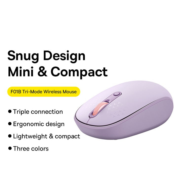 BASEUS FO1B Tri-Mode Wireless Mouse 800 / 1000 / 1600 DPI 2.4G / Bluetooth Mouse with Silent Button - Purple