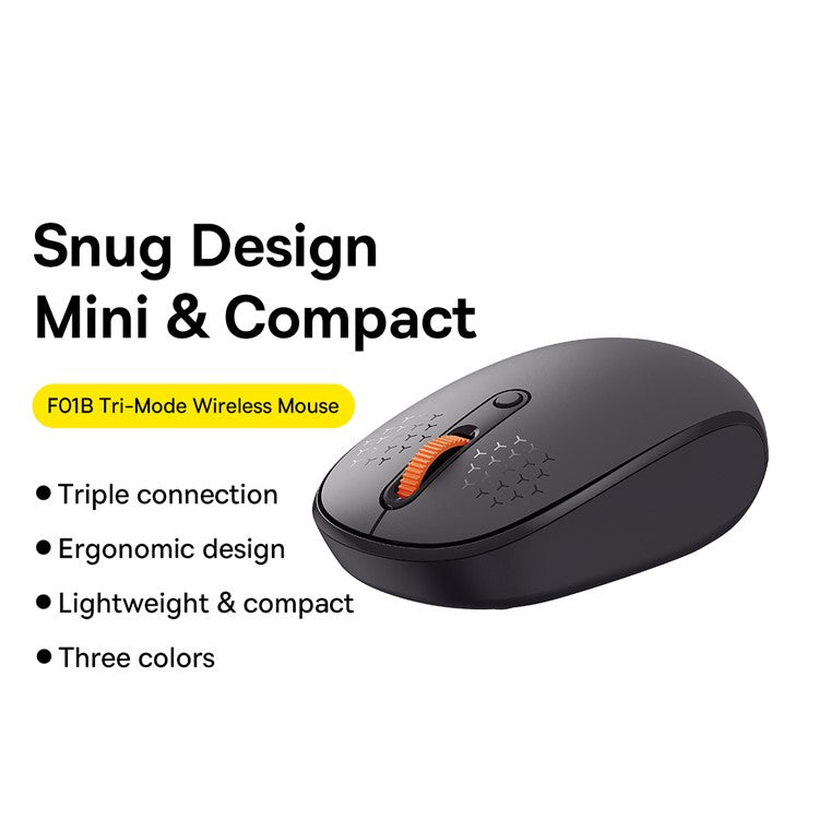 BASEUS FO1B Tri-Mode Wireless Mouse 800 / 1000 / 1600 DPI 2.4G / Bluetooth Mouse with Silent Button - Grey