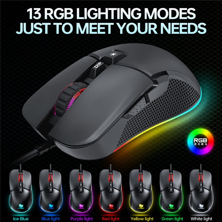 T-WOLF G590 USB Wired Gaming Mouse RGB Light 800-7200DPI ABS Computer Laptop Mice