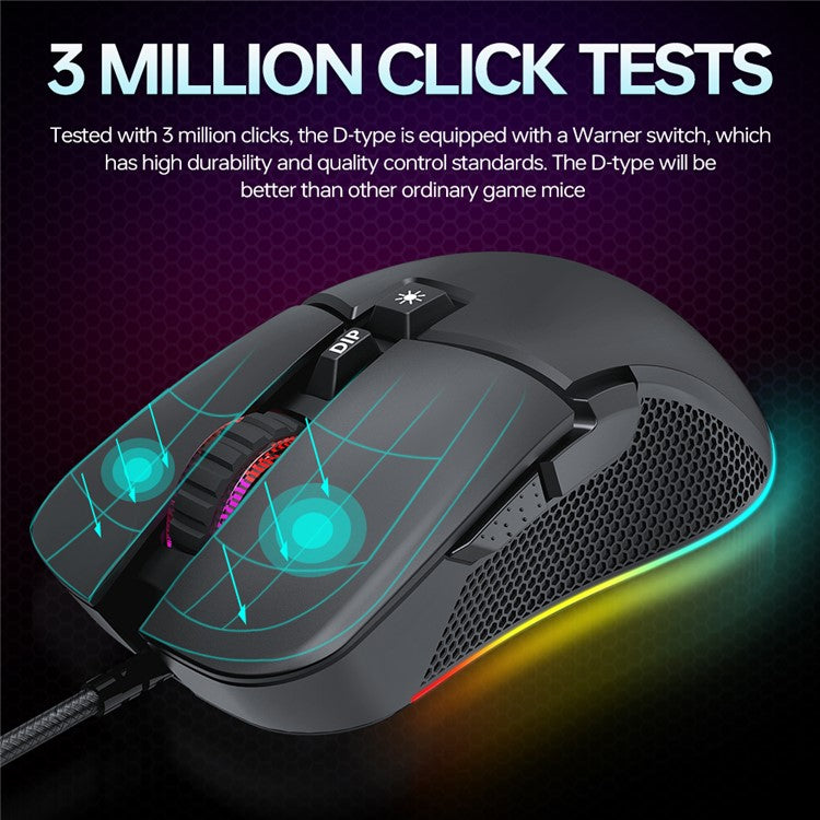 T-WOLF G590 USB Wired Gaming Mouse RGB Light 800-7200DPI ABS Computer Laptop Mice