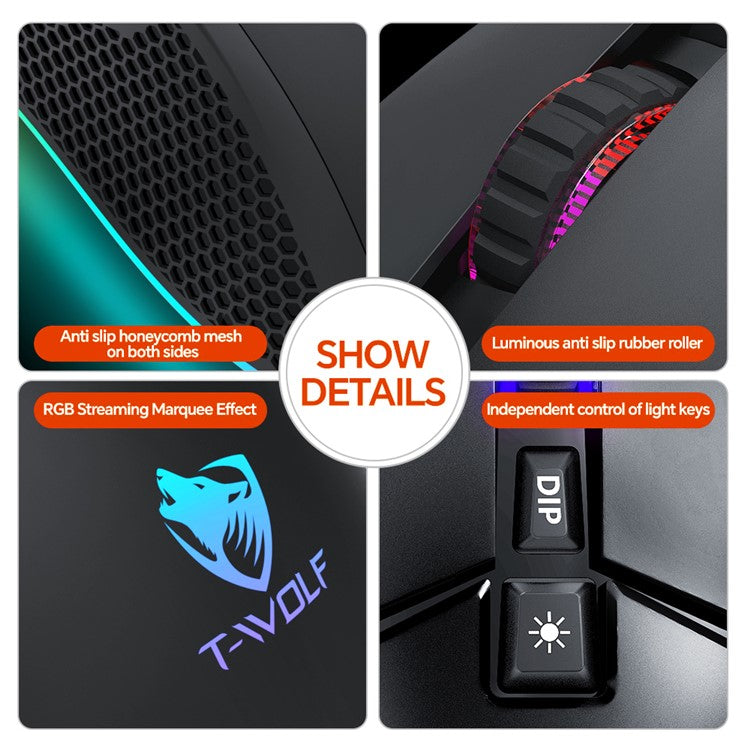 T-WOLF G590 Wired RGB Gaming Mouse 800-7200DPI Effortless E-Sports Mice