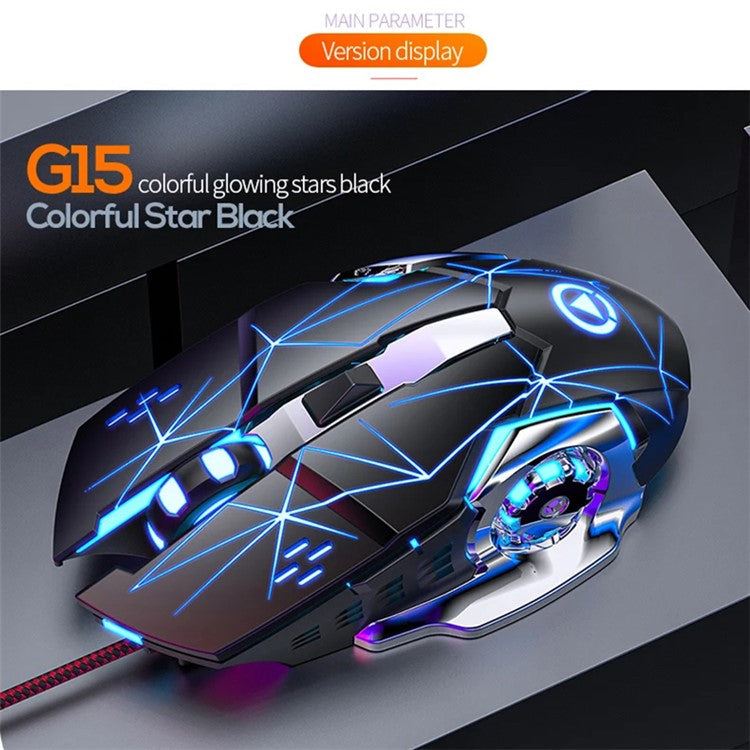 YINDIAO G15 1200 / 1800 / 2400 / 3600 Adjustable DPI 6 Keys Mechanical Gaming USB Wired Mouse, Silent Version - Black