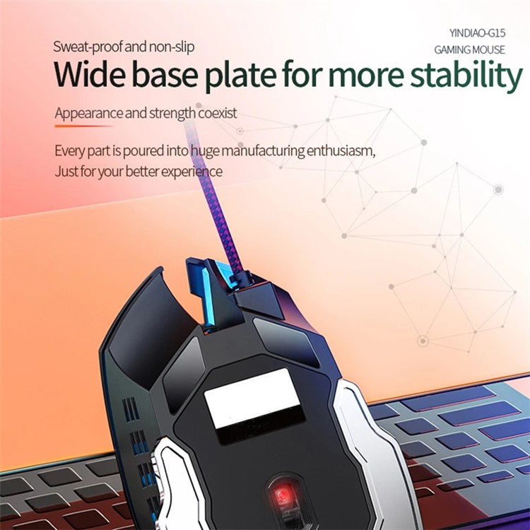 YINDIAO G15 1200 / 1800 / 2400 / 3600 Adjustable DPI 6 Keys Mechanical Gaming USB Wired Mouse, Silent Version - Black