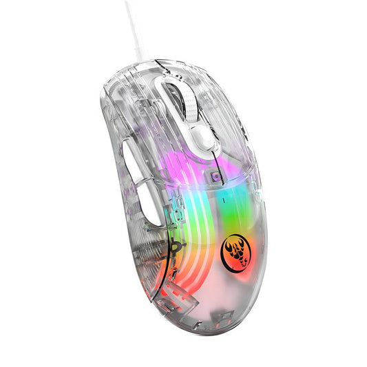 HXSJ X400B Wired Gaming Mouse 6 Adjustable DPI RGB Lighting Transparent Macro Programmable Mouse - White