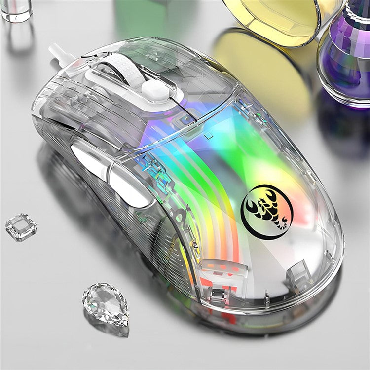 HXSJ X400B Wired Gaming Mouse 6 Adjustable DPI RGB Lighting Transparent Macro Programmable Mouse - White