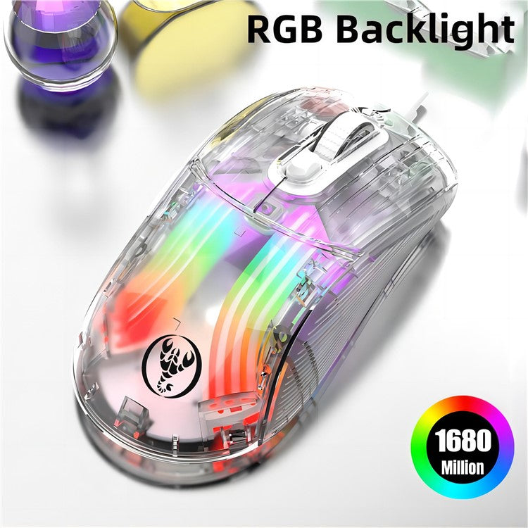 HXSJ X400B Wired Gaming Mouse 6 Adjustable DPI RGB Lighting Transparent Macro Programmable Mouse - White