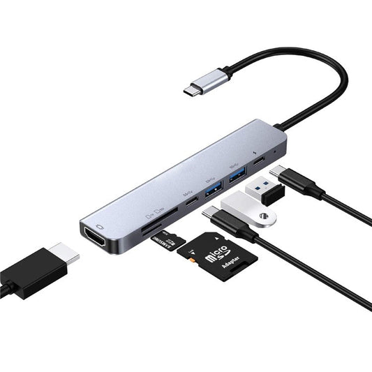 W65331 Type-C to HDMI PD USB Ports Card Reader HUB Adapter 7-in-1 Multi-function HUB Expander - Blue