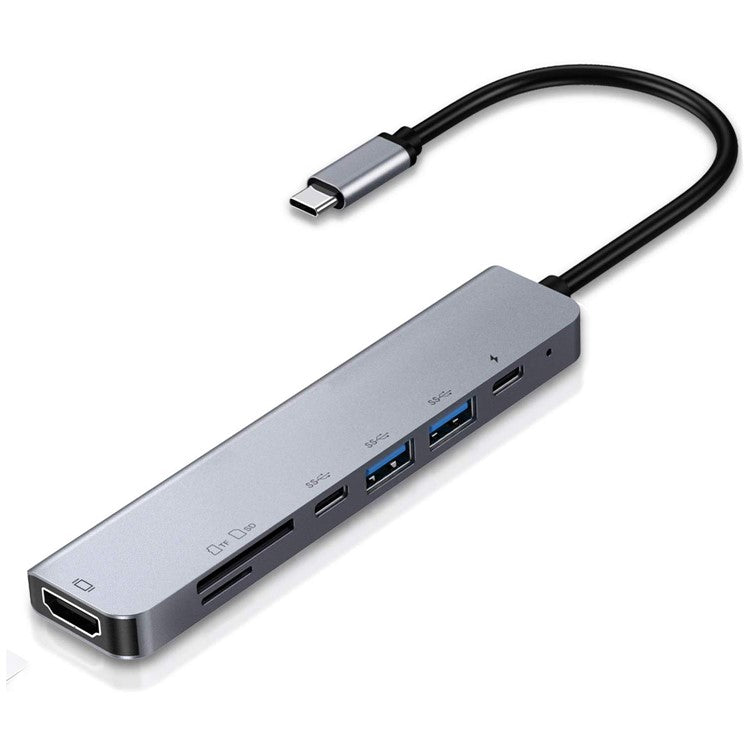 W65331 Type-C to HDMI PD USB Ports Card Reader HUB Adapter 7-in-1 Multi-function HUB Expander - Blue