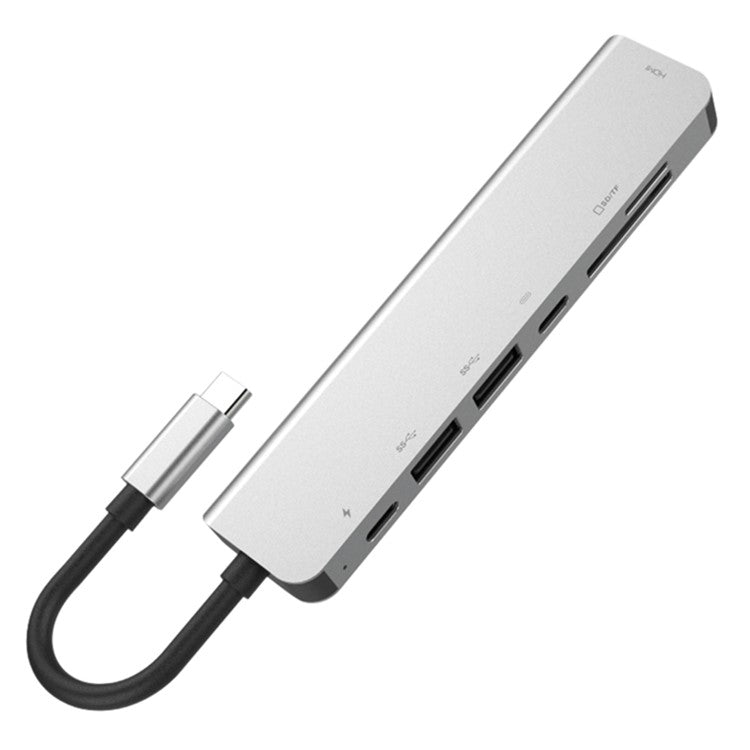 W65331 Type-C to HDMI PD USB Ports Card Reader HUB Adapter 7-in-1 Multi-function HUB Expander - Silver