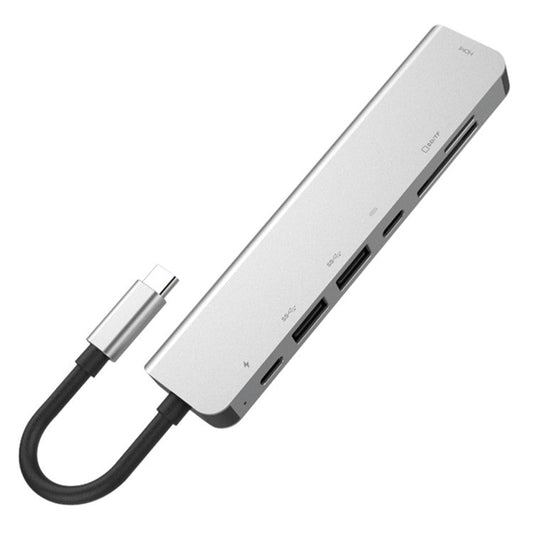 W65331 Type-C to HDMI PD USB Ports Card Reader HUB Adapter 7-in-1 Multi-function HUB Expander - Silver