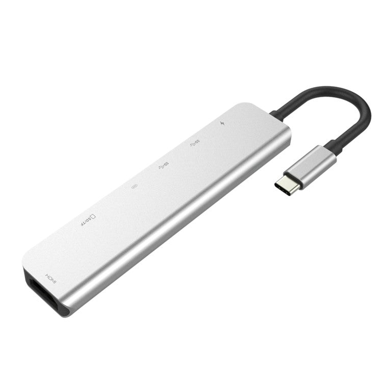 W65331 Type-C to HDMI PD USB Ports Card Reader HUB Adapter 7-in-1 Multi-function HUB Expander - Silver
