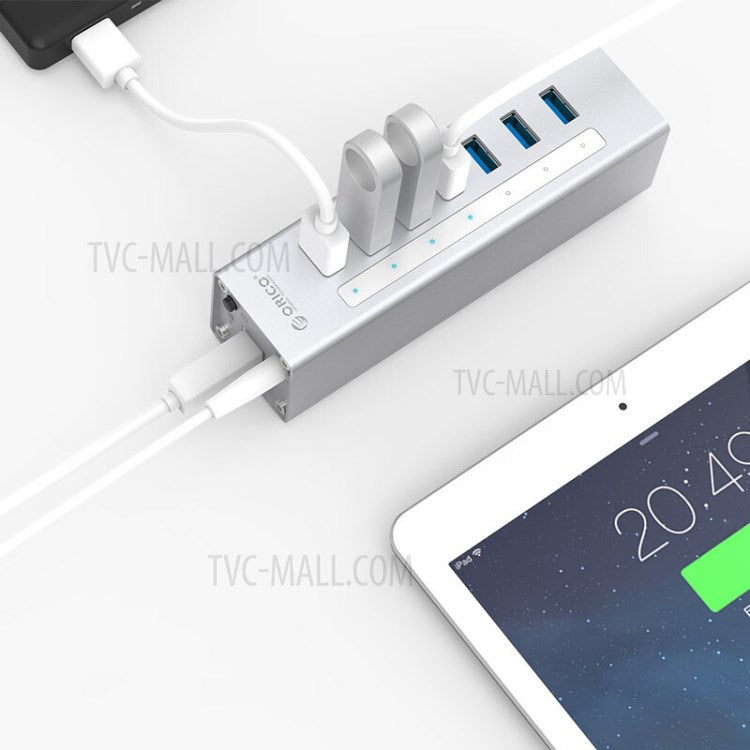 ORICO A3H7-SV Aluminum Alloy 7 Port USB3.0 Hub - Silver/US Plug