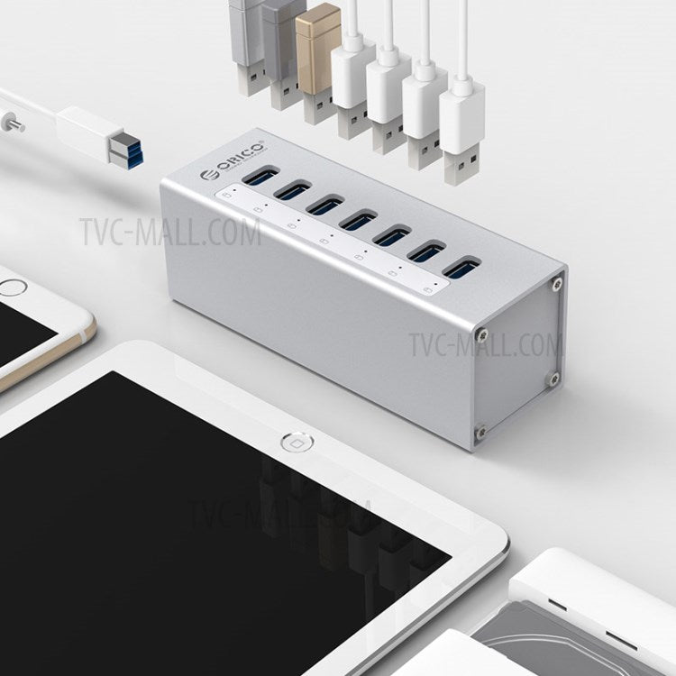 ORICO A3H7-SV Aluminum Alloy 7 Port USB3.0 Hub - Silver/US Plug
