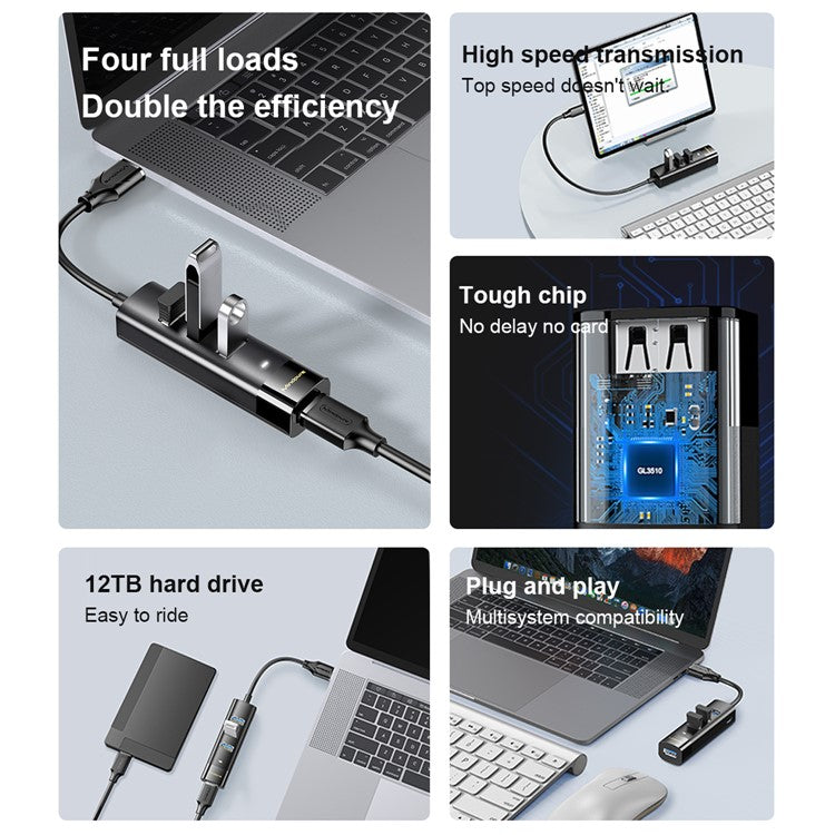 MINDPURE US022 1.5m USB-A to USB 3.0 4-Port Hub High Speed Data Transfer Laptop Docking Station